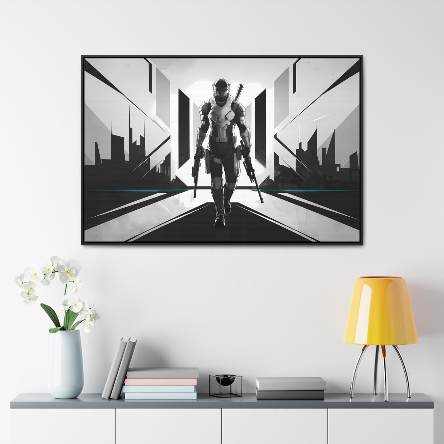 Sentinel of the Neon Metropolis - Gallery Canvas Wraps, Horizontal Frame