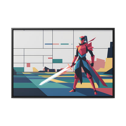 Neon Knight in a Digital Realm - Gallery Canvas Wraps, Horizontal Frame