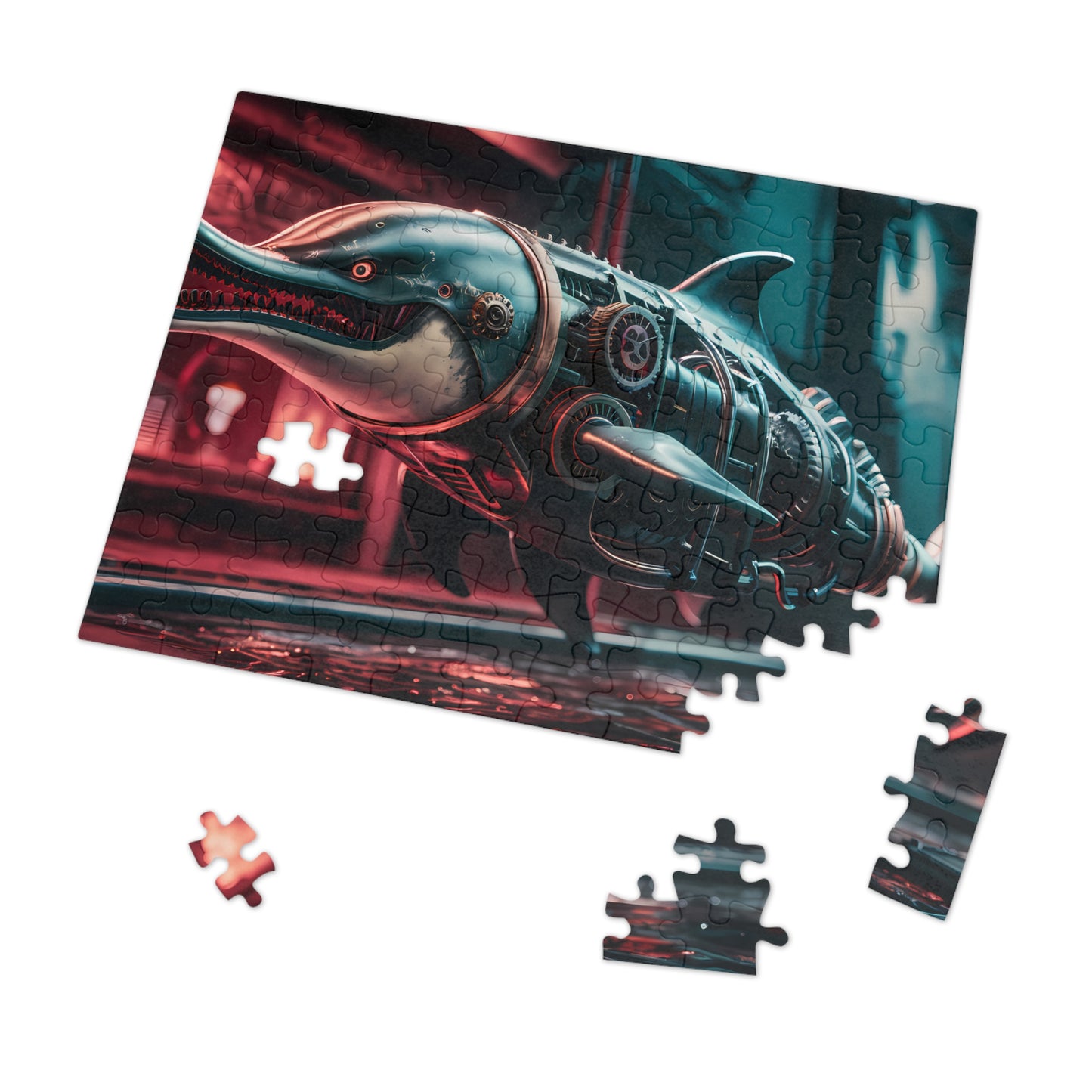 "Cybernetic Predator: The Steampunk Dolphin" - Jigsaw Puzzle (30, 110, 252, 500,1000-Piece)