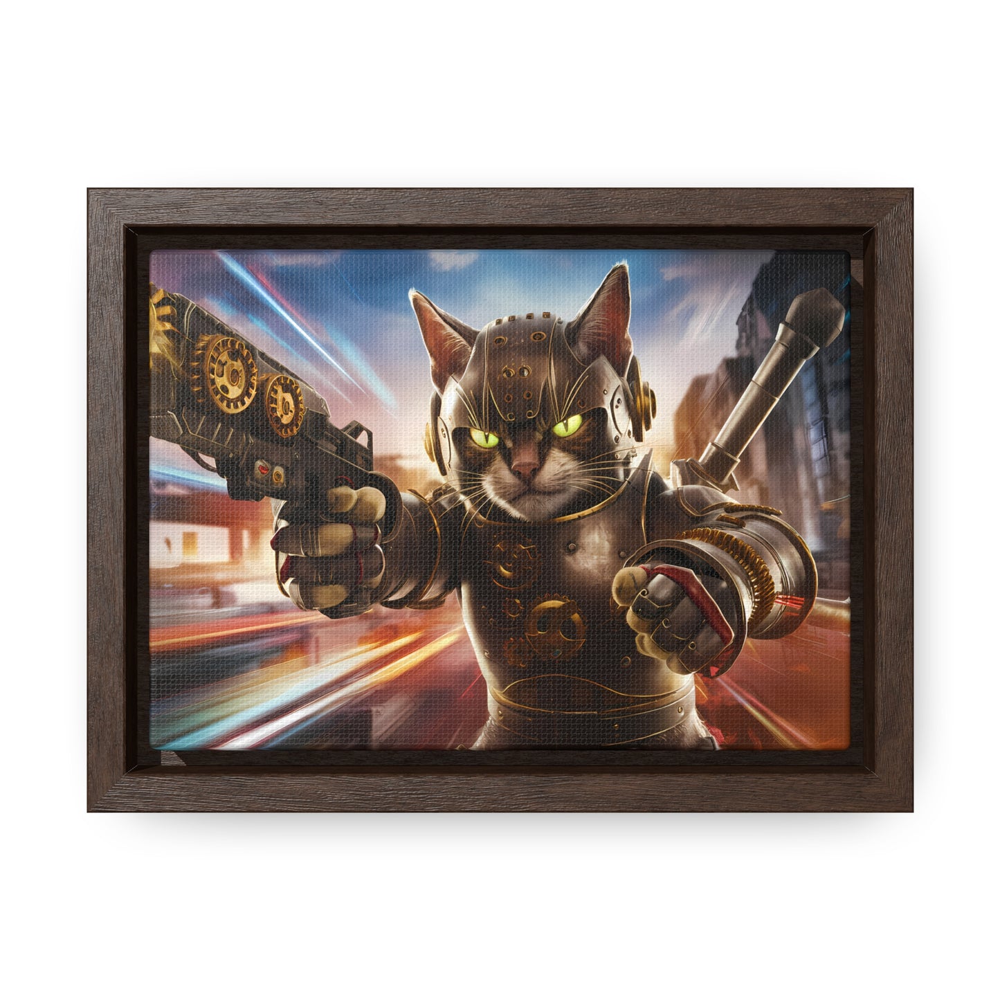 Cyberpunk Cat Warrior - Gallery Canvas Wraps, Horizontal Frame