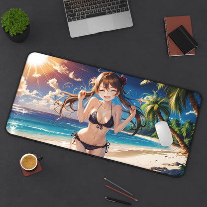 Happy Anime Girl at the beach - Desk Mat