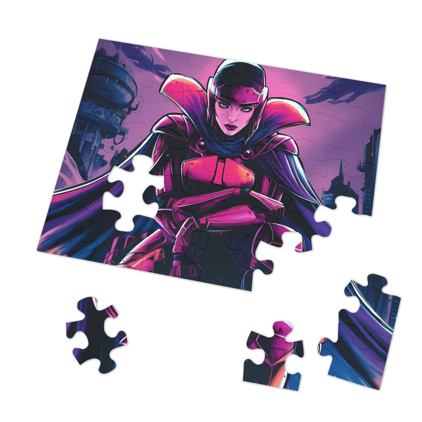 Crimson Enforcer of the Neon Fortress - Jigsaw Puzzle (30, 110, 252, 500,1000-Piece)