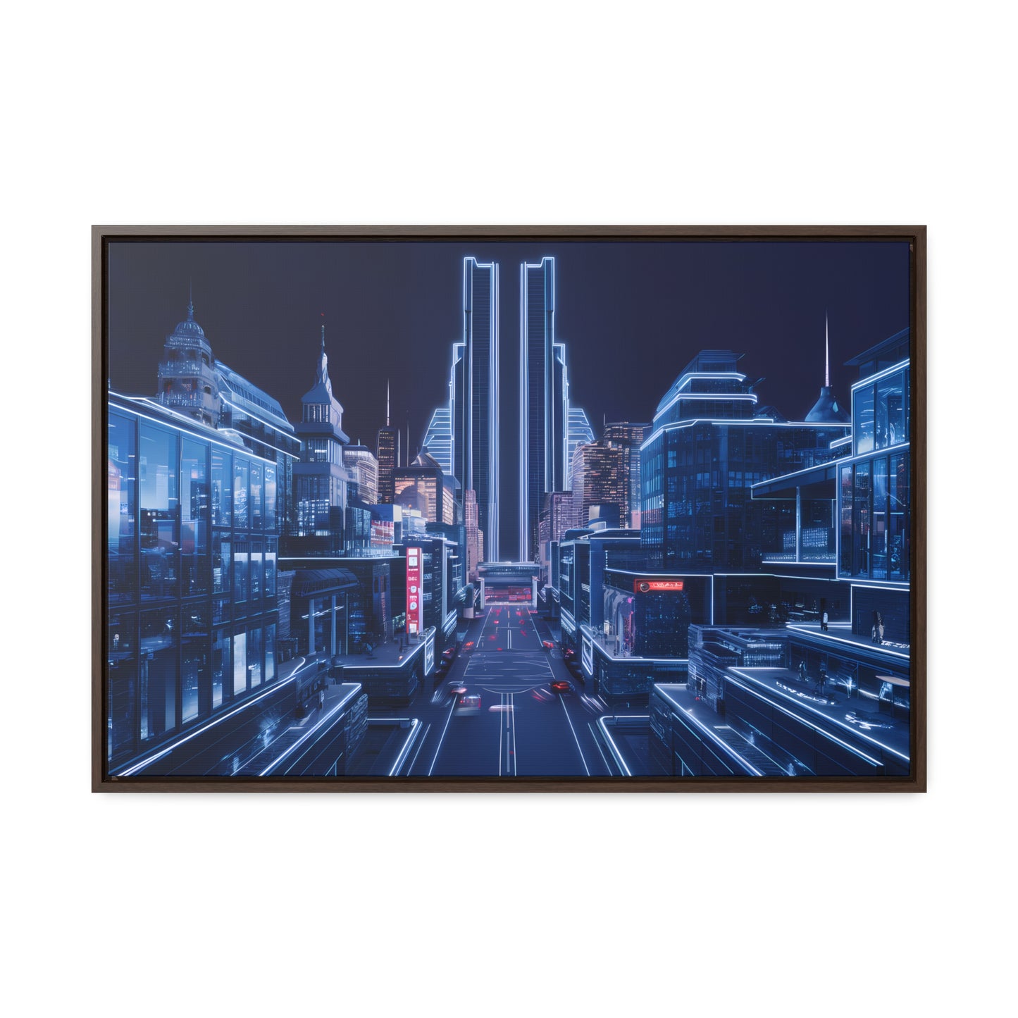 Neon Cityscape at Midnight - Gallery Canvas Wraps, Horizontal Frame