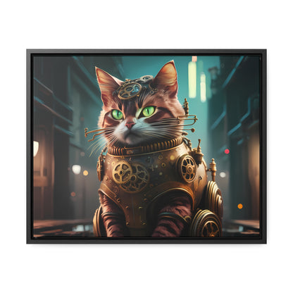 Clockwork Feline: Guardian of the Neon Alley - Gallery Canvas Wraps, Horizontal Frame