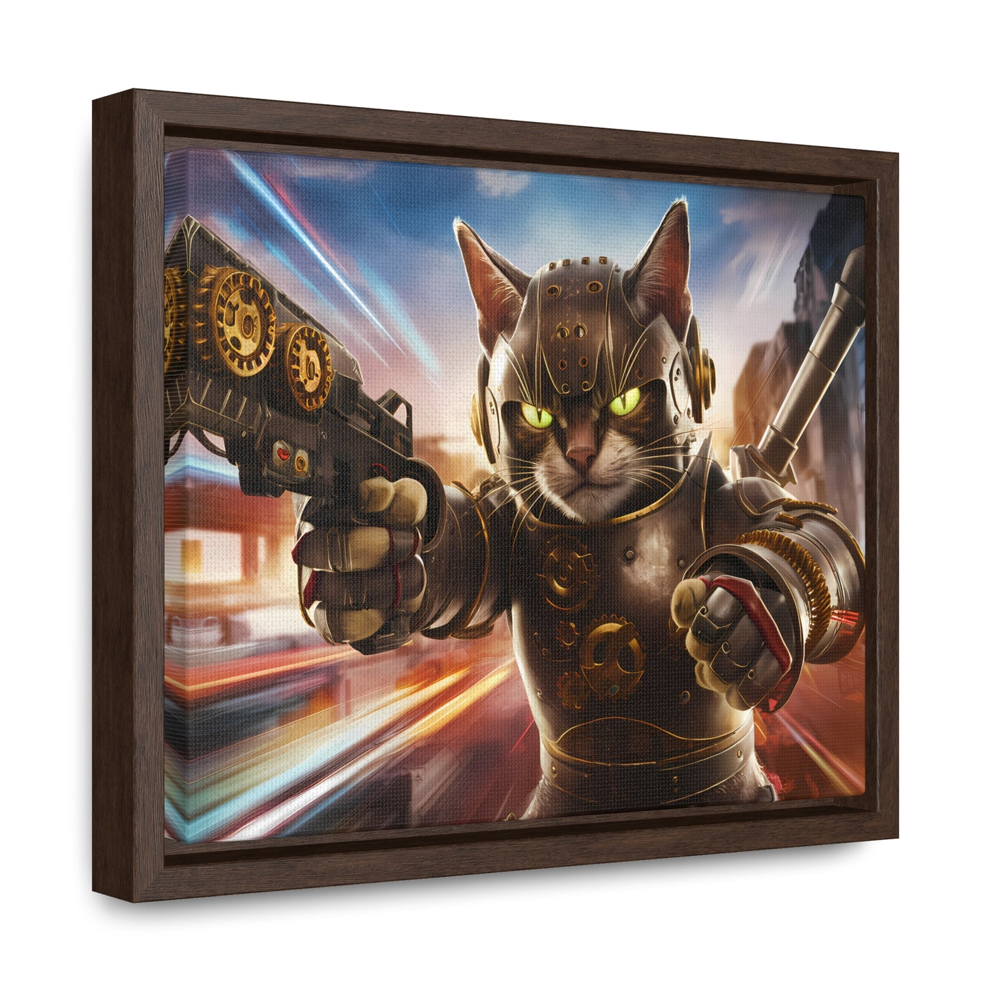 Cyberpunk Cat Warrior - Gallery Canvas Wraps, Horizontal Frame