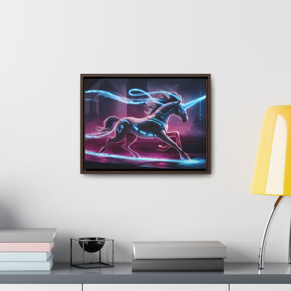 Cybernetic Unicorn in Neon Metropolis - Gallery Canvas Wraps, Horizontal Frame