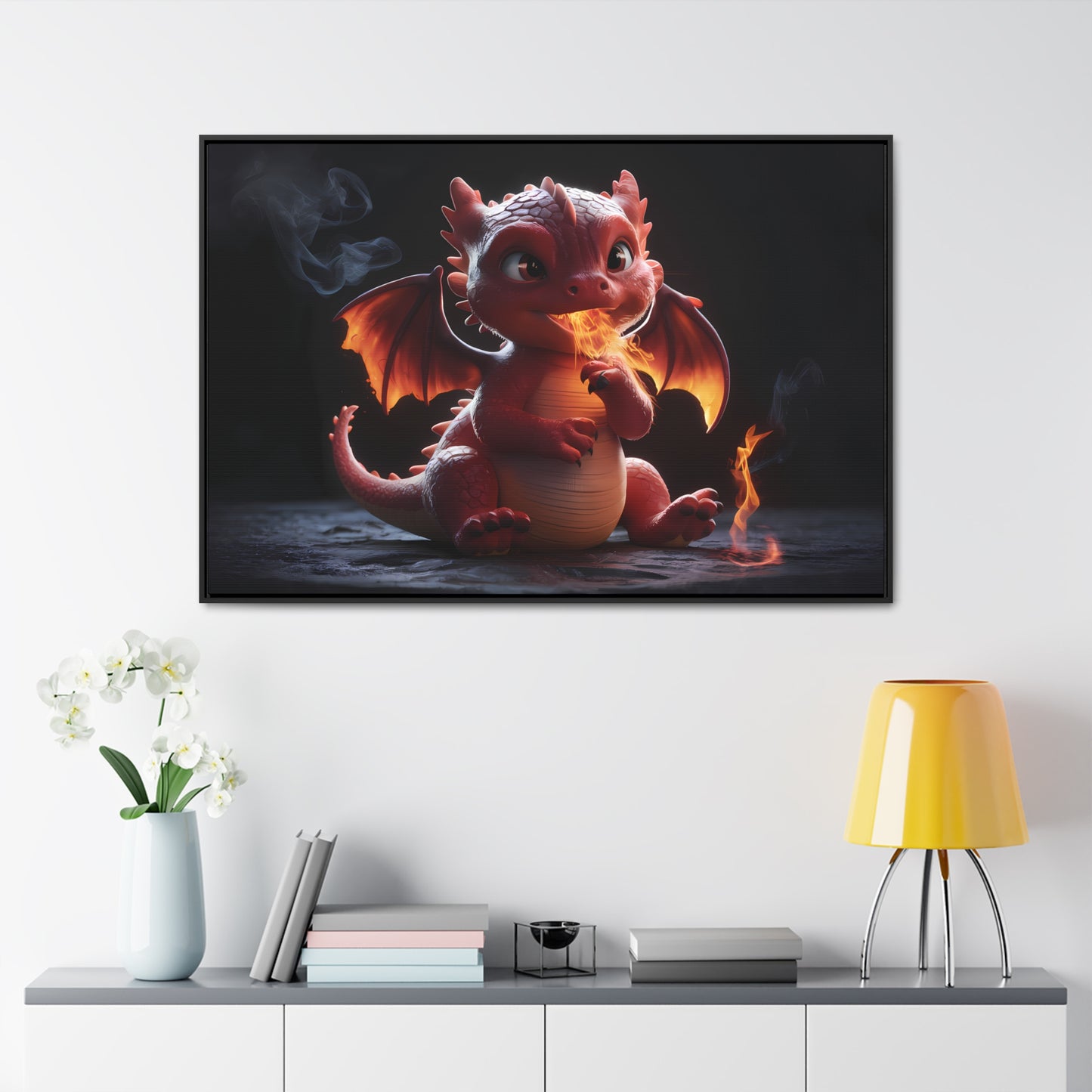 "Baby Dragon's First Flame" - Gallery Canvas Wraps, Horizontal Frame