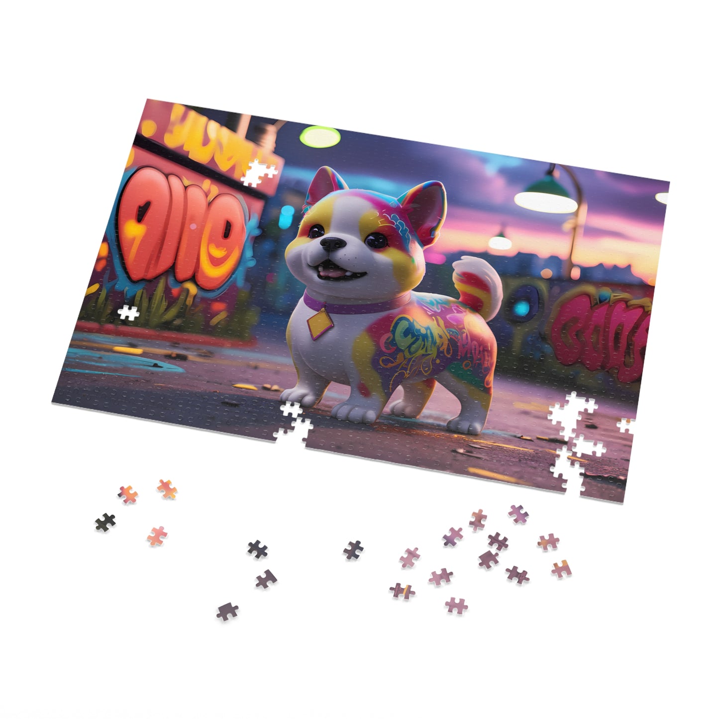 Urban Paws: Graffiti Pup at Dusk - Jigsaw Puzzle (30, 110, 252, 500,1000-Piece)