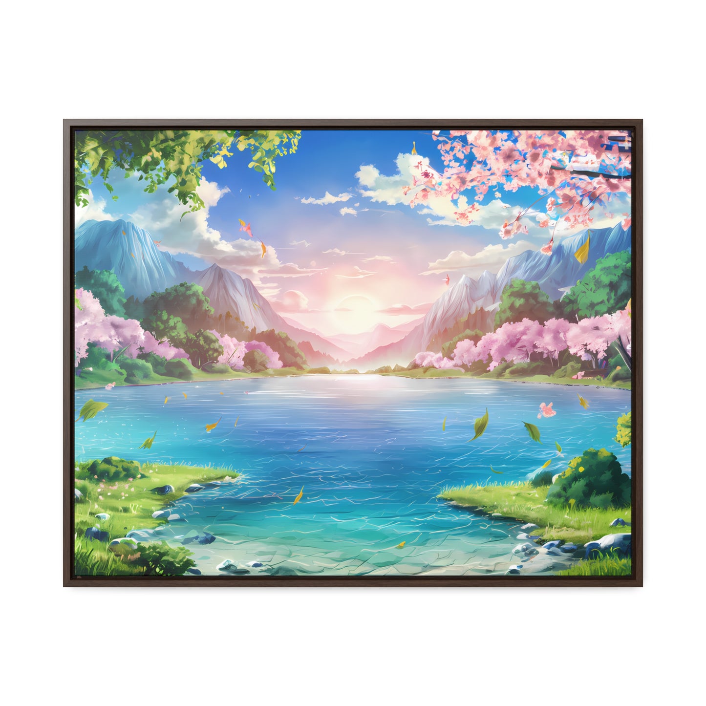 Serene Sunrise Over Blossoming Lake - Gallery Canvas Wraps, Horizontal Frame