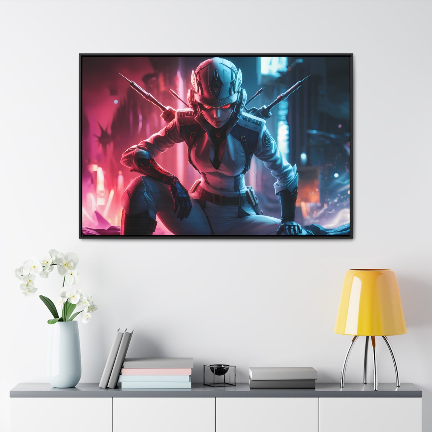 Cybernetic Valkyrie: Neon Enforcer - Gallery Canvas Wraps, Horizontal Frame