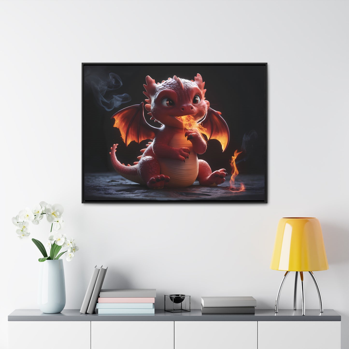 "Baby Dragon's First Flame" - Gallery Canvas Wraps, Horizontal Frame