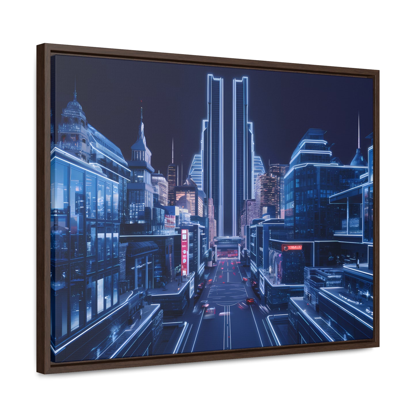 Neon Cityscape at Midnight - Gallery Canvas Wraps, Horizontal Frame