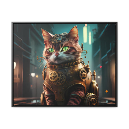 Clockwork Feline: Guardian of the Neon Alley - Gallery Canvas Wraps, Horizontal Frame