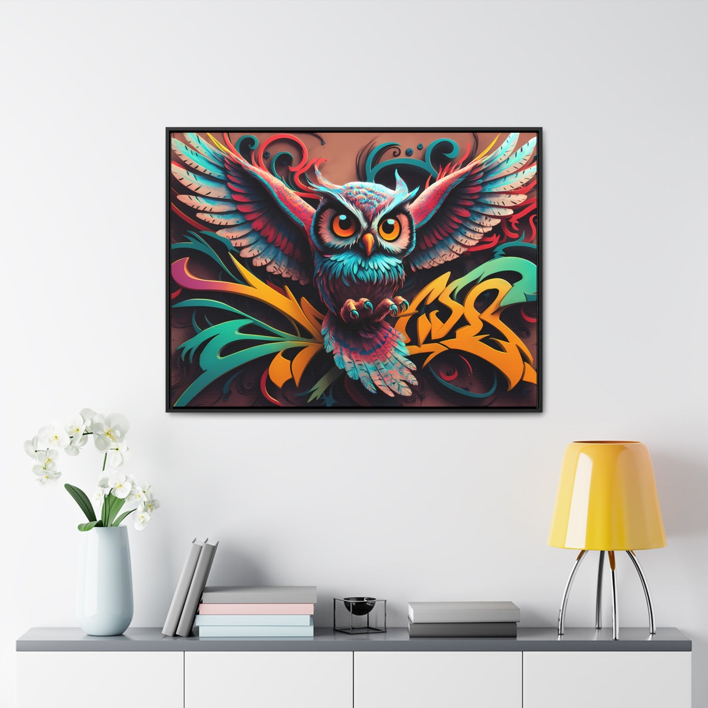 Vibrant Owl Symphony - Gallery Canvas Wraps, Horizontal Frame