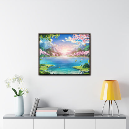 Serene Sunrise Over Blossoming Lake - Gallery Canvas Wraps, Horizontal Frame