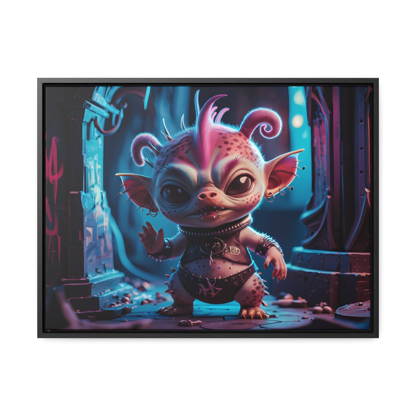 "Punk Goblin in Neon Alley" - Gallery Canvas Wraps, Horizontal Frame