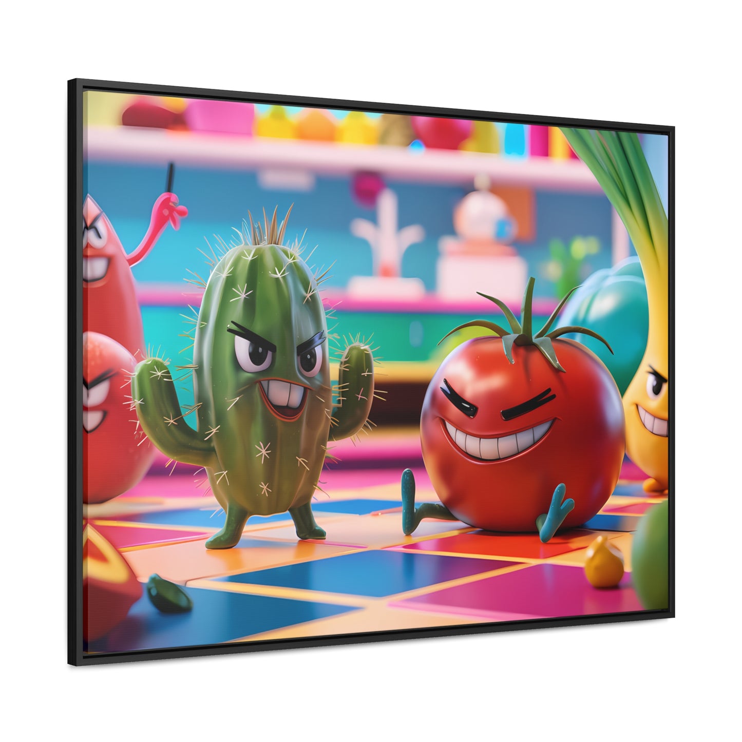 "Kitchen Showdown: The Produce Gang" - Gallery Canvas Wraps, Horizontal Frame