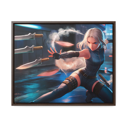 Blade Dancer in the Neon Shadows - Gallery Canvas Wraps, Horizontal Frame