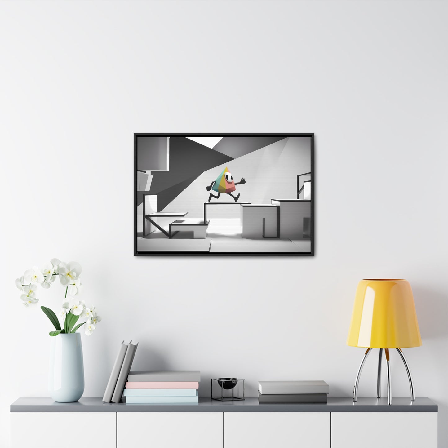 Geometric Adventure in Monochrome World - Gallery Canvas Wraps, Horizontal Frame