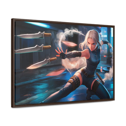 Blade Dancer in the Neon Shadows - Gallery Canvas Wraps, Horizontal Frame