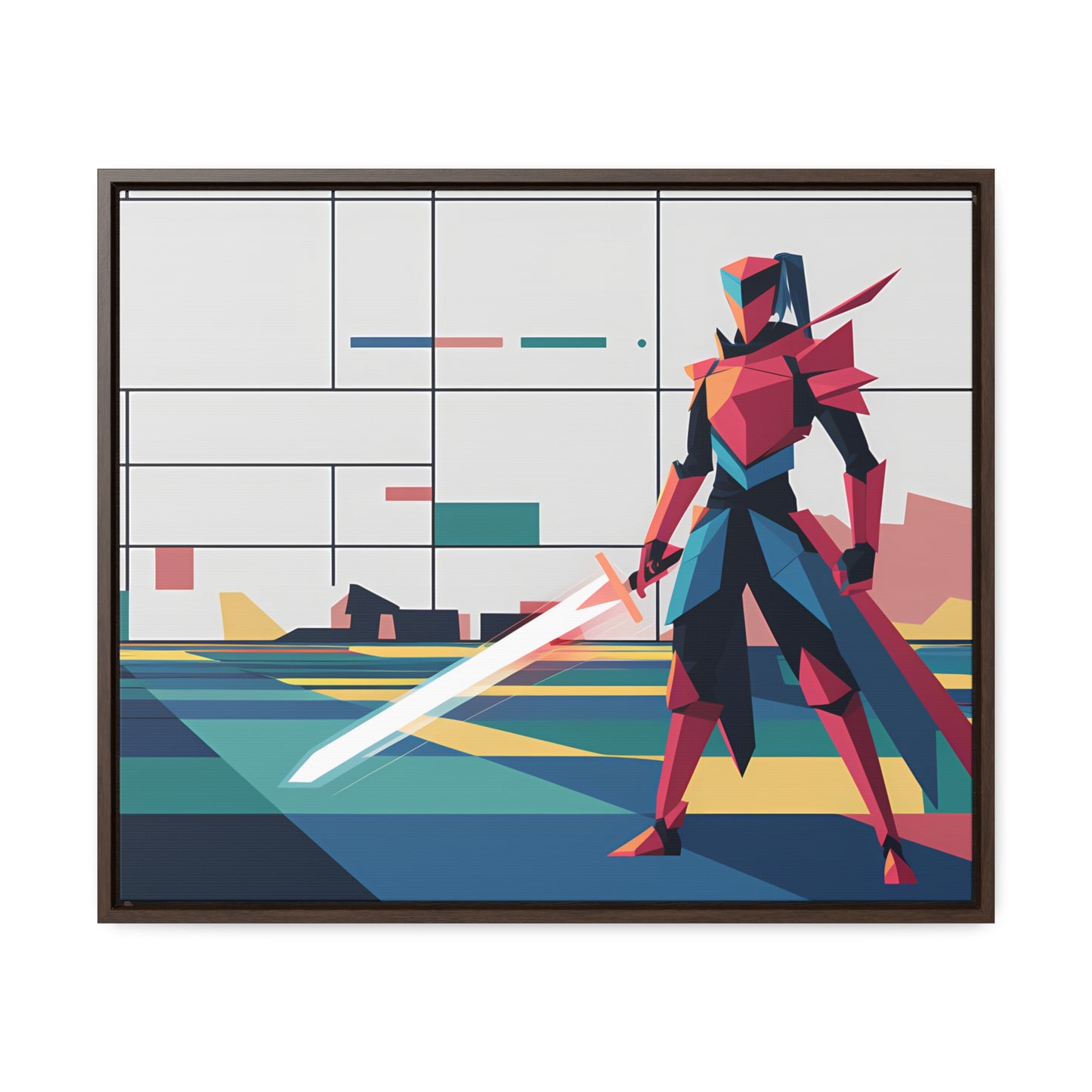 Neon Knight in a Digital Realm - Gallery Canvas Wraps, Horizontal Frame