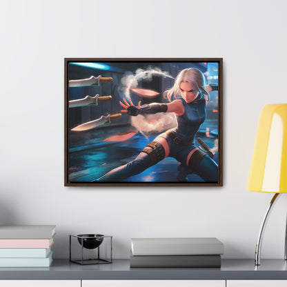 Blade Dancer in the Neon Shadows - Gallery Canvas Wraps, Horizontal Frame