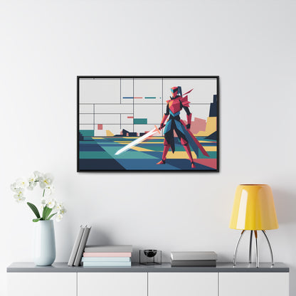 Neon Knight in a Digital Realm - Gallery Canvas Wraps, Horizontal Frame