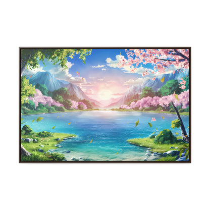 Serene Sunrise Over Blossoming Lake - Gallery Canvas Wraps, Horizontal Frame