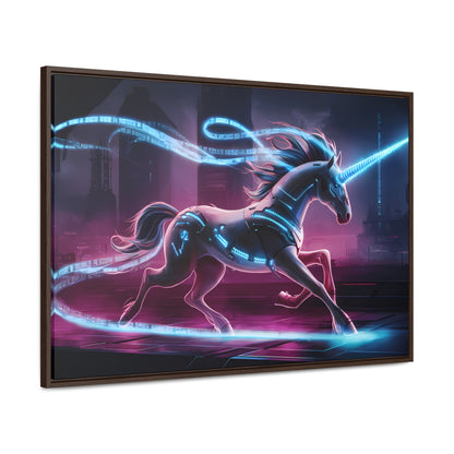 Cybernetic Unicorn in Neon Metropolis - Gallery Canvas Wraps, Horizontal Frame