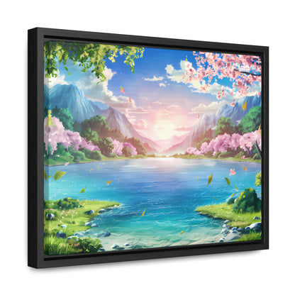 Serene Sunrise Over Blossoming Lake - Gallery Canvas Wraps, Horizontal Frame