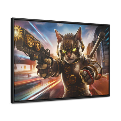 Cyberpunk Cat Warrior - Gallery Canvas Wraps, Horizontal Frame