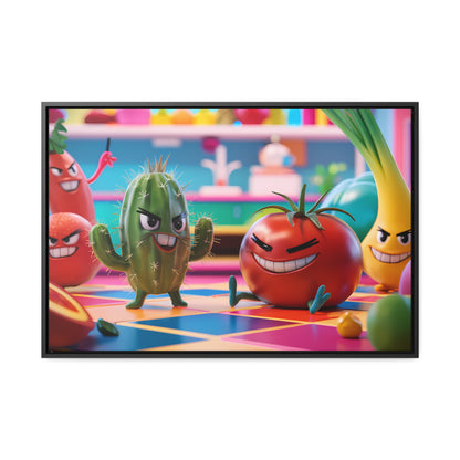 "Kitchen Showdown: The Produce Gang" - Gallery Canvas Wraps, Horizontal Frame