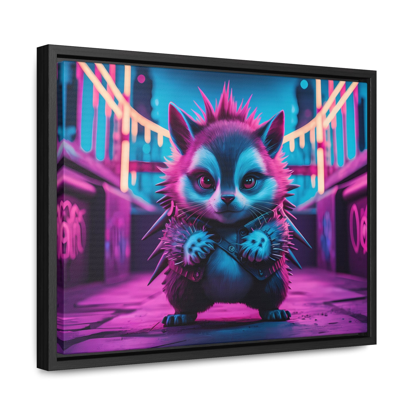 Punk Hedgehog in Neon City - Gallery Canvas Wraps, Horizontal Frame