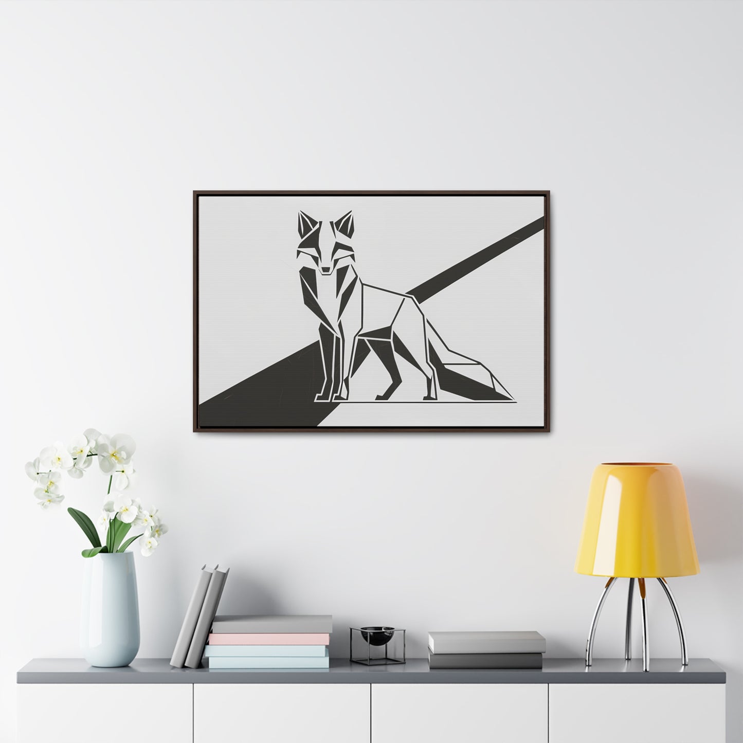 Geometric Fox in Black and White - Gallery Canvas Wraps, Horizontal Frame