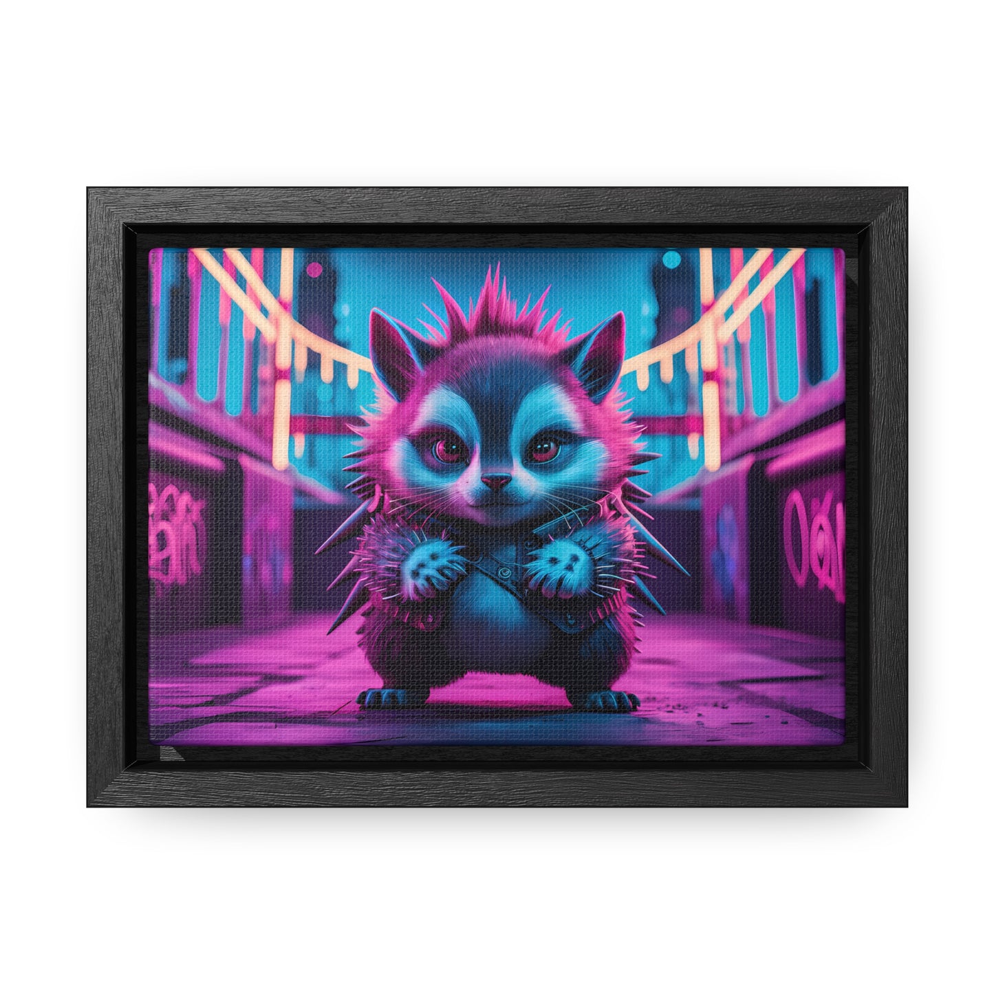 Punk Hedgehog in Neon City - Gallery Canvas Wraps, Horizontal Frame