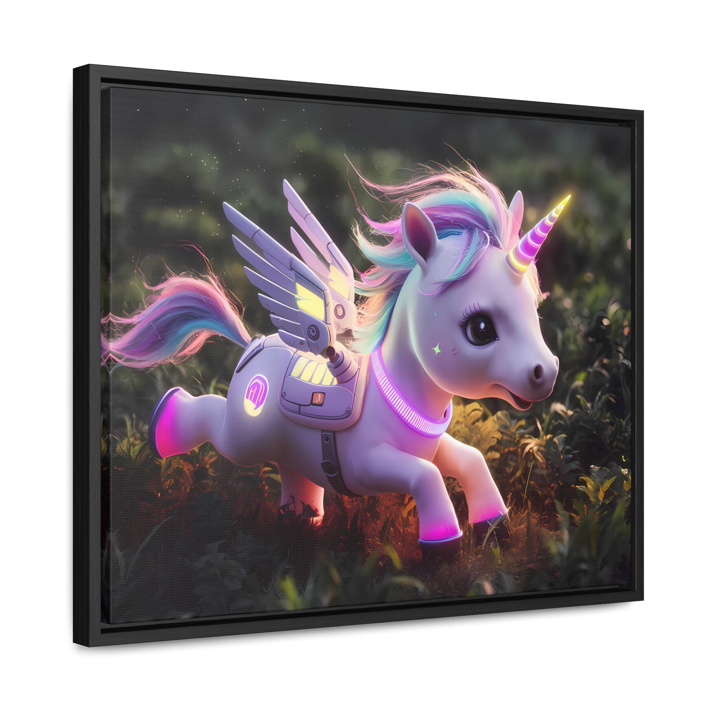 "Cybernetic Unicorn's Twilight Adventure" - Gallery Canvas Wraps, Horizontal Frame