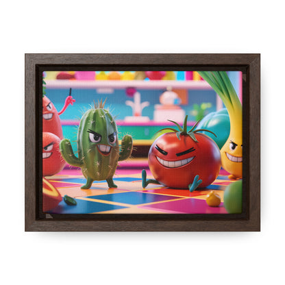 "Kitchen Showdown: The Produce Gang" - Gallery Canvas Wraps, Horizontal Frame