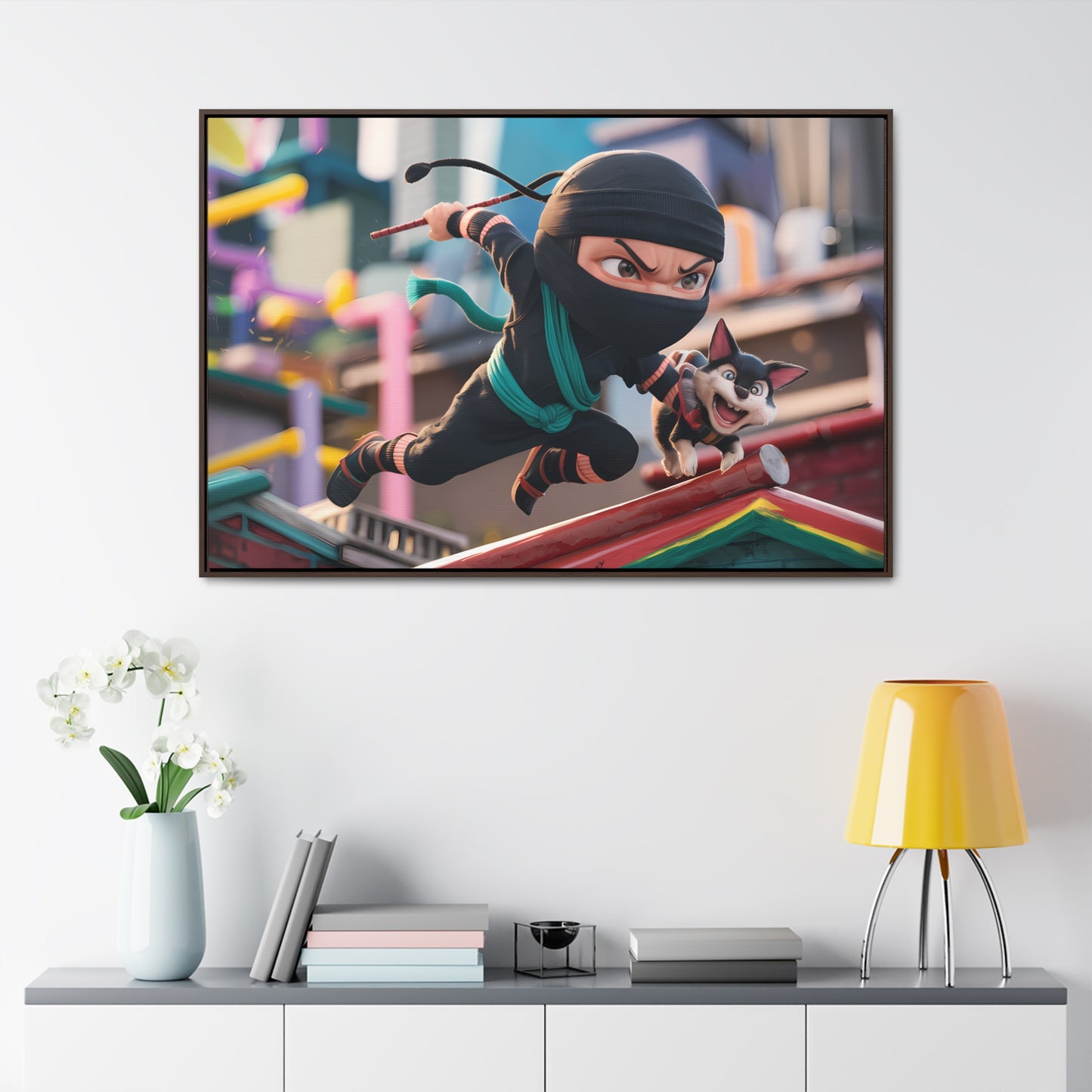 "Ninja and the Fearless Pup" - Gallery Canvas Wraps, Horizontal Frame