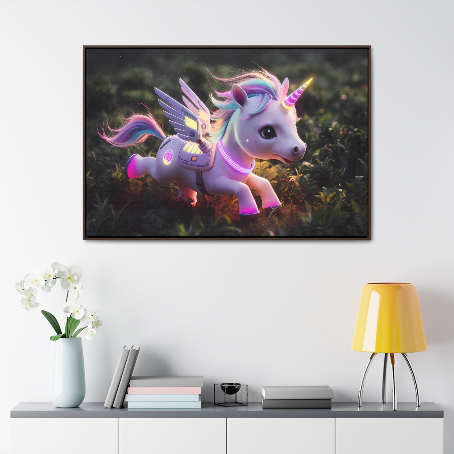 "Cybernetic Unicorn's Twilight Adventure" - Gallery Canvas Wraps, Horizontal Frame