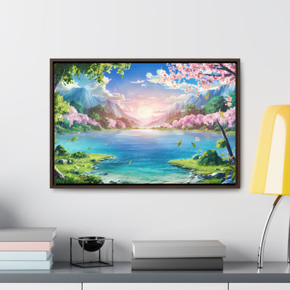 Serene Sunrise Over Blossoming Lake - Gallery Canvas Wraps, Horizontal Frame