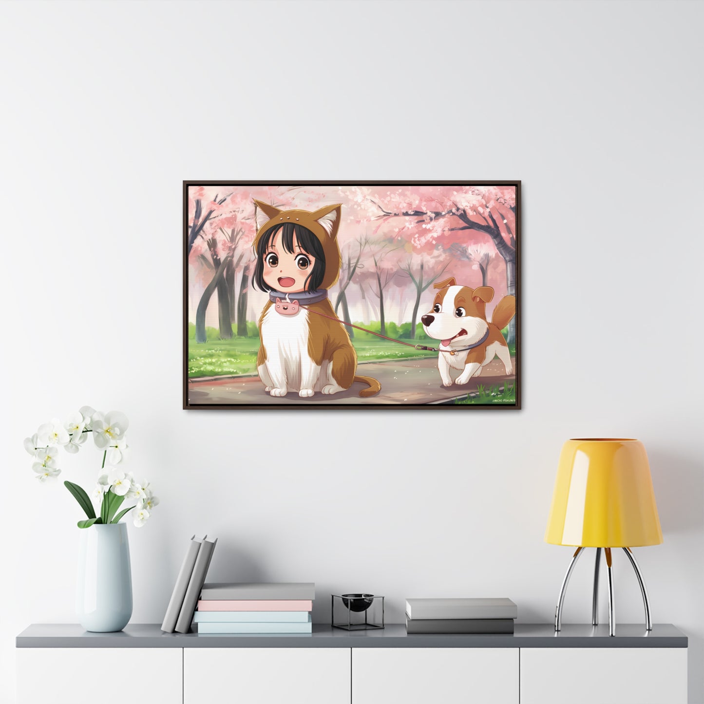 Blossom Walk with My Furry Friends - Gallery Canvas Wraps, Horizontal Frame