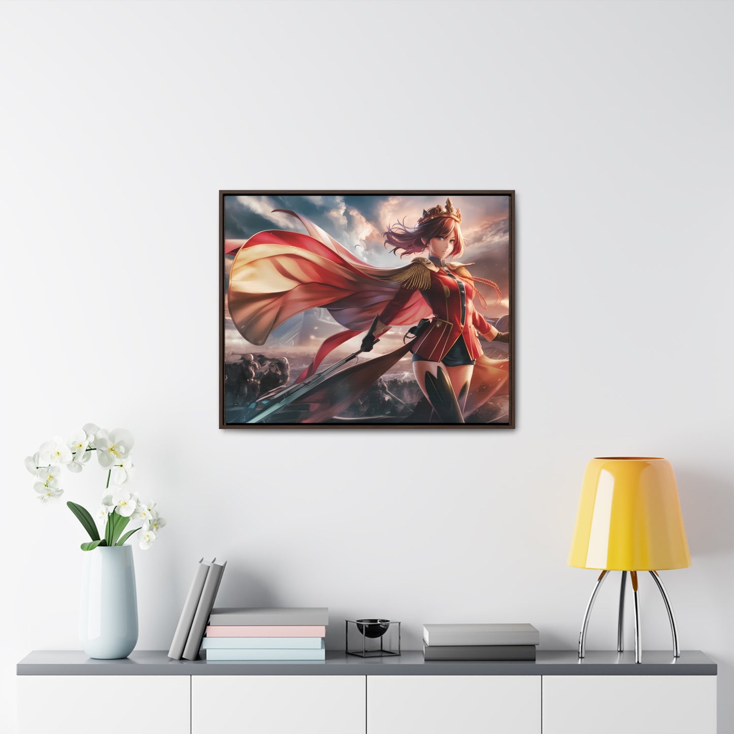 "Crimson Empress: Battle's Edge" - Gallery Canvas Wraps, Horizontal Frame