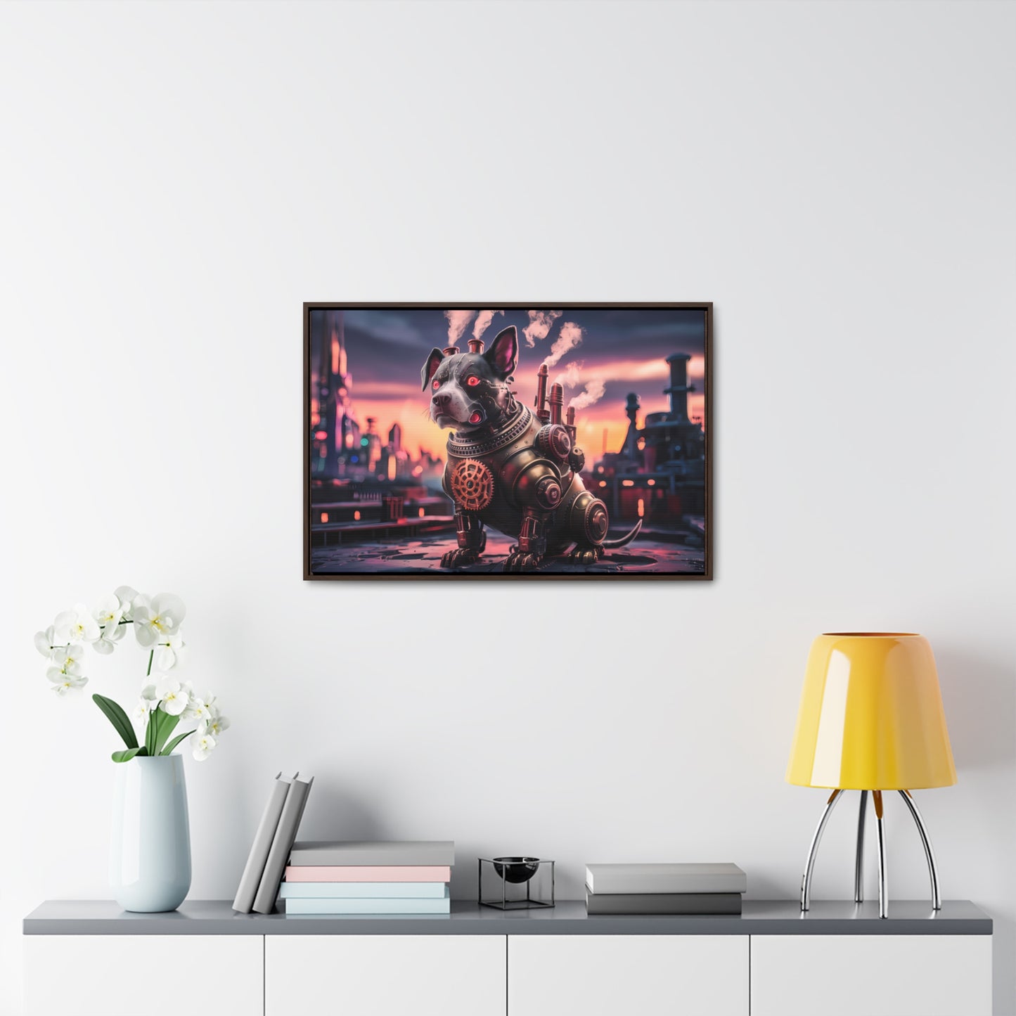 Cyber Canine: Steampunk Sentinel - Gallery Canvas Wraps, Horizontal Frame