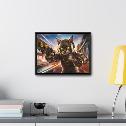 Cyberpunk Cat Warrior - Gallery Canvas Wraps, Horizontal Frame