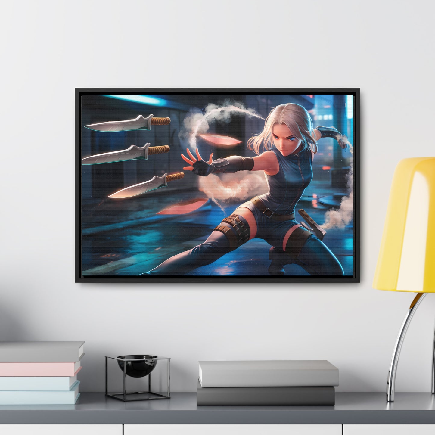 Blade Dancer in the Neon Shadows - Gallery Canvas Wraps, Horizontal Frame