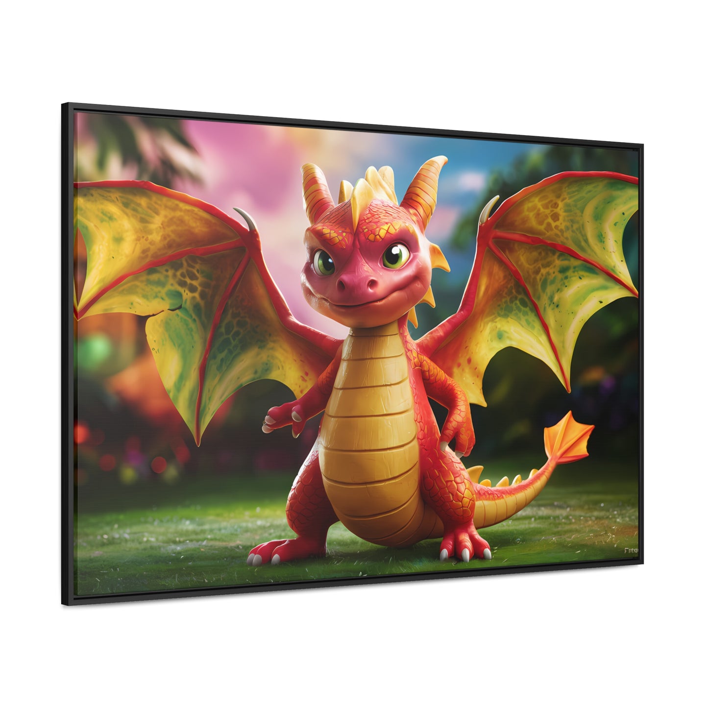 "Playful Baby Dragon in a Magical Forest" - Gallery Canvas Wraps, Horizontal Frame