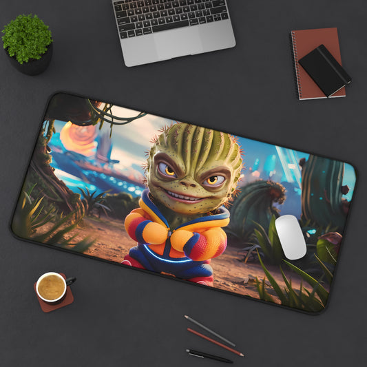 Cactus Warrior's Confident Stance - Desk Mat