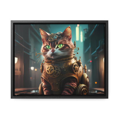 Clockwork Feline: Guardian of the Neon Alley - Gallery Canvas Wraps, Horizontal Frame