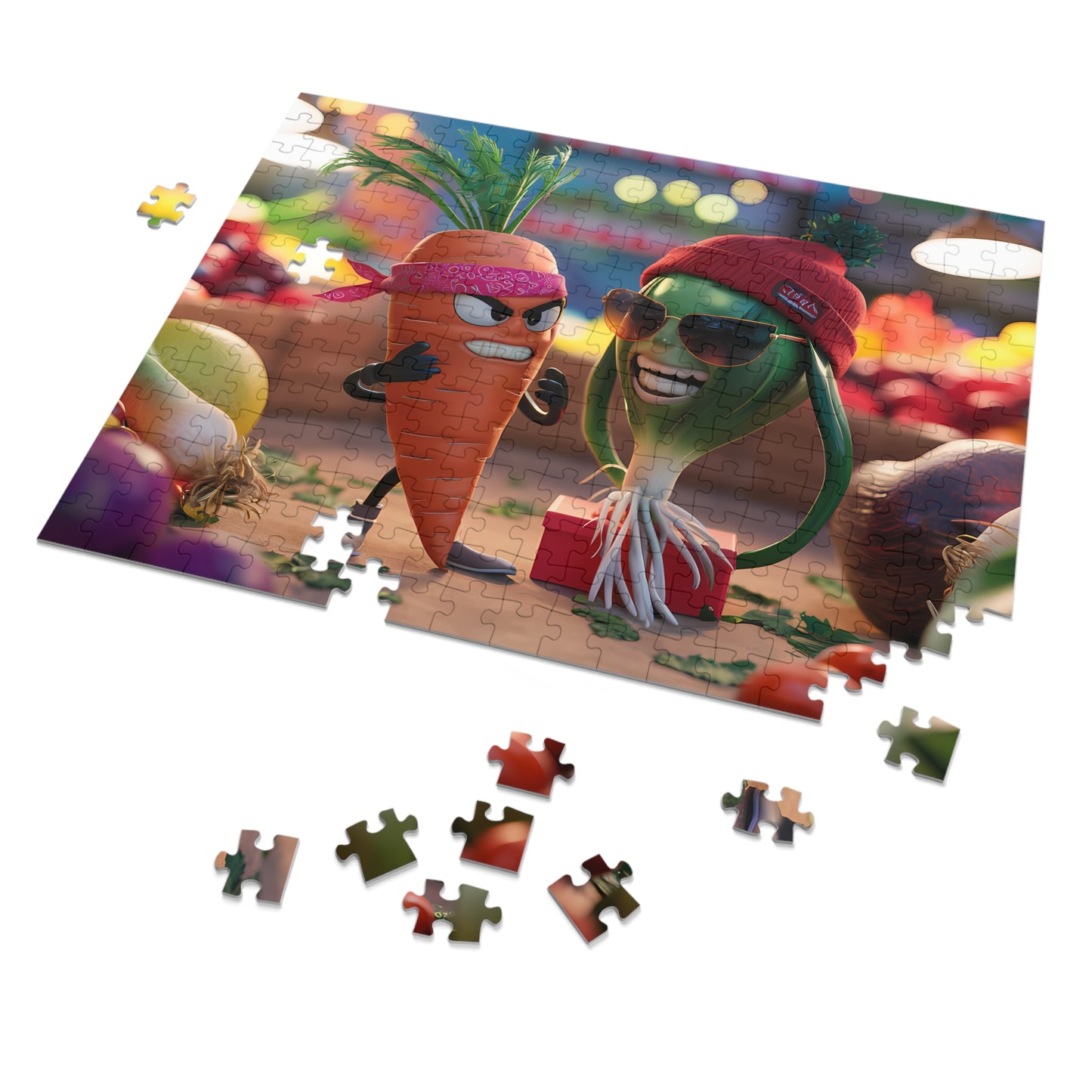 "Veggie Showdown: Carrot vs. Cool Onion" - Jigsaw Puzzle (30, 110, 252, 500,1000-Piece)