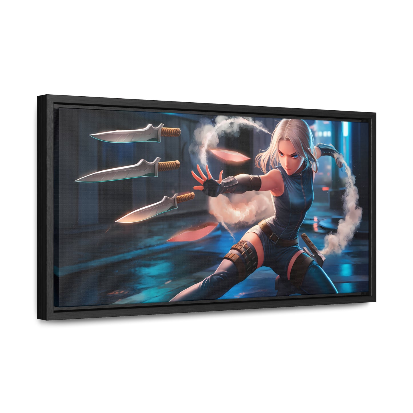 Blade Dancer in the Neon Shadows - Gallery Canvas Wraps, Horizontal Frame